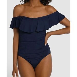 La Blanca Island‎ Goddess Navy Off Shoulder Ruffle One Piece Size 12